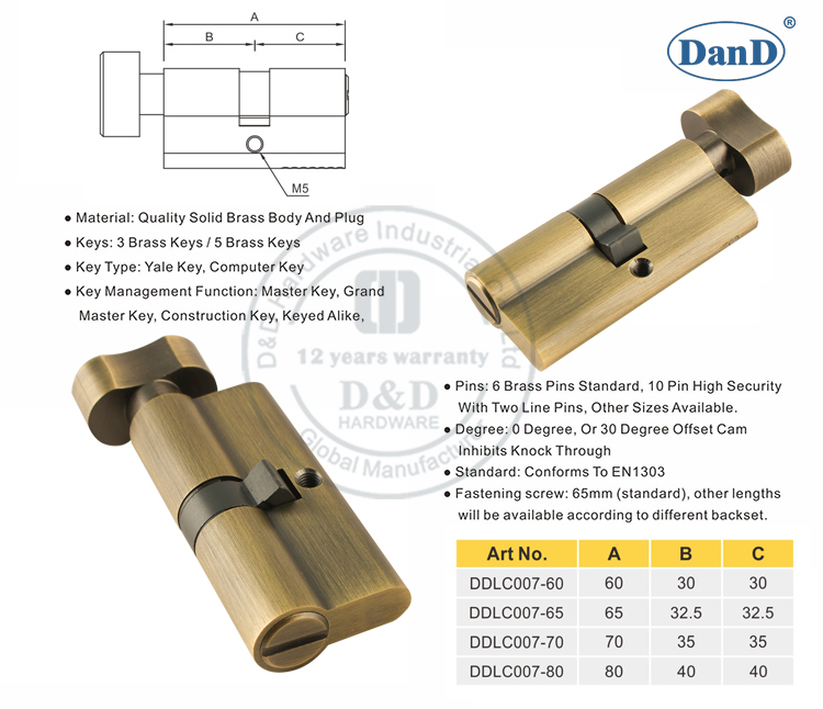 古董黄铜商业门锁缸-D和D硬件