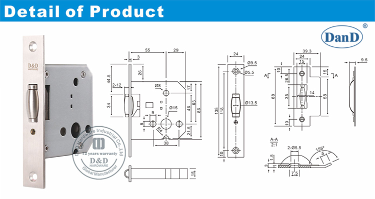 不锈钢门锁Body-D和D硬件