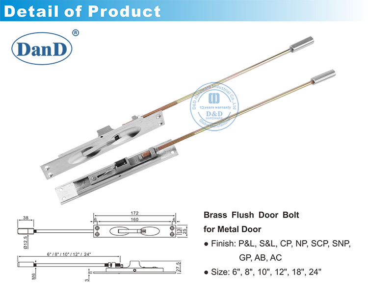 坚固的黄铜隐藏门螺栓
