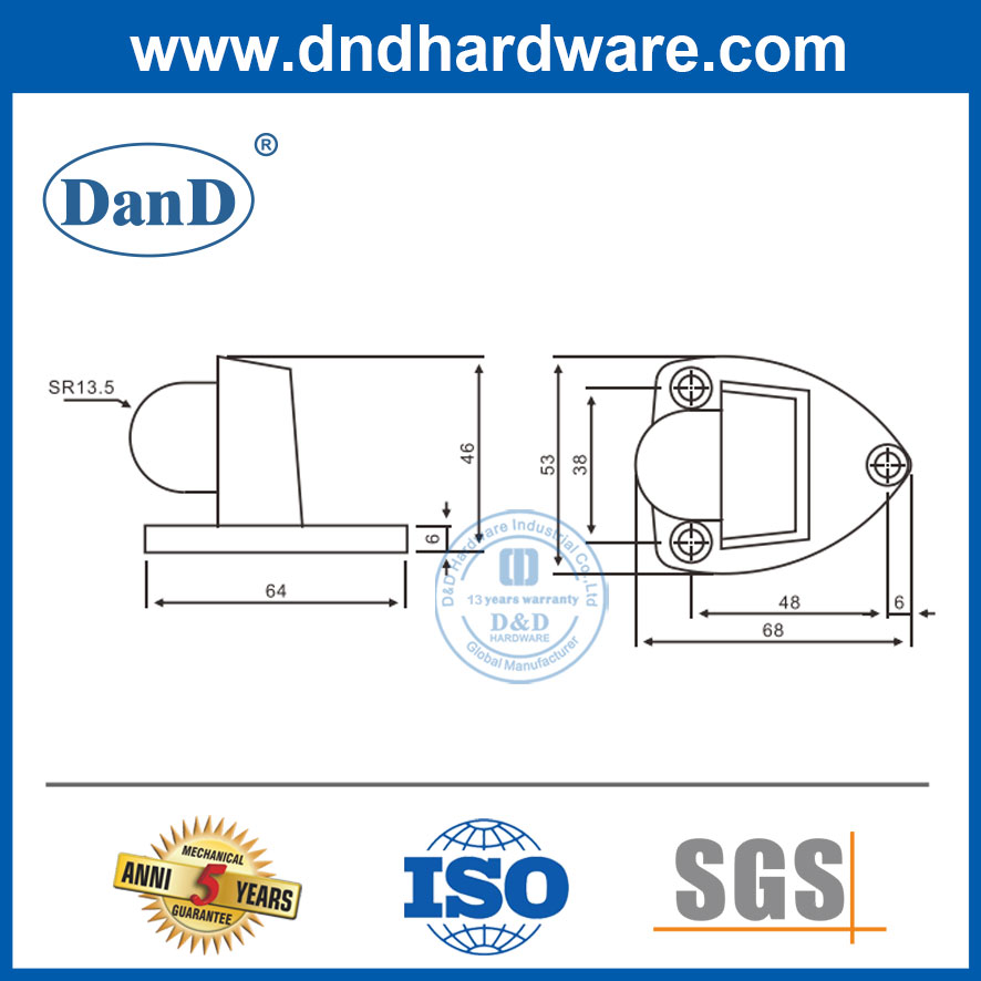 锌合金地板安装的门停止不锈钢橡胶黑色门支架塞子DDDS029-B