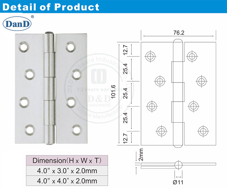 不锈钢铆钉尖端铰链-D和D硬件