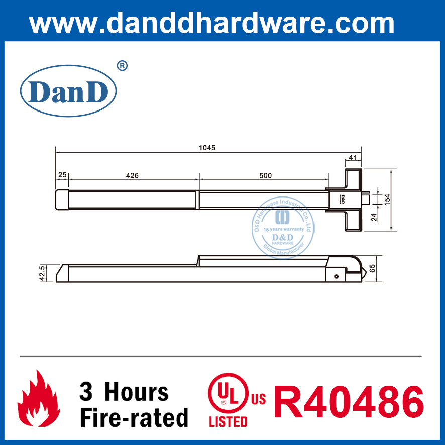 钢轮辋出口设备UL列出的消防额定恐慌酒吧硬件用于DOOR DDPD003
