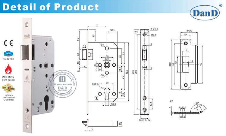 CE EN12209 Night Latch Lock Lock-D和D硬件