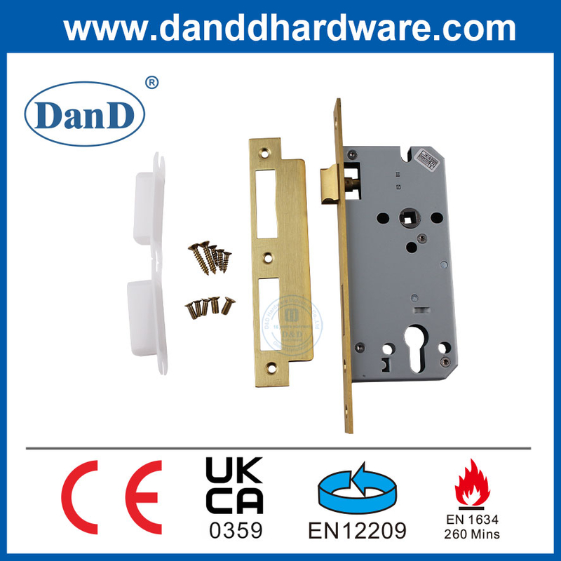 CE EN12209 SUS304 MONTISE LOCK FIRE额定缎面黄铜入口门锁DDML009-5572