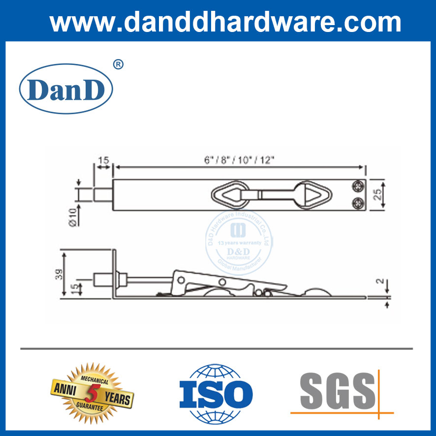 木门安全不锈钢L型垂直门螺栓DDDB006