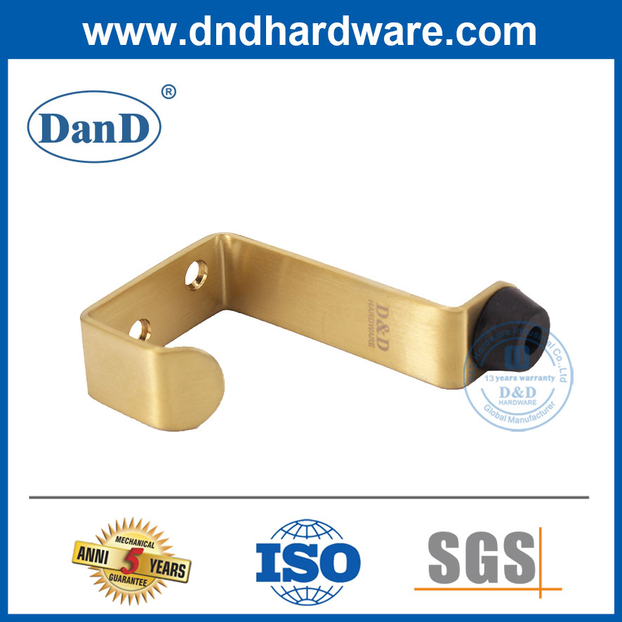 门塞安全性金色不锈钢缎面黄铜门站与钩-DDDS024