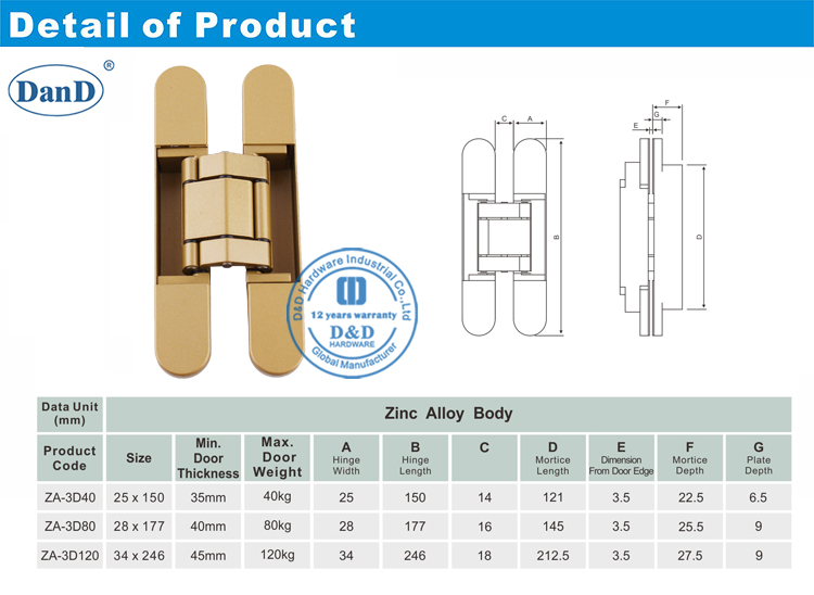 隐藏的铰链用于重门D和D硬件