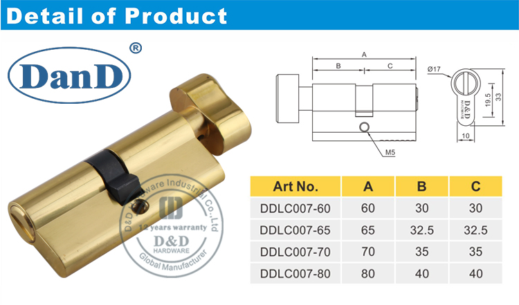 抛光黄铜门锁缸-D和D硬件