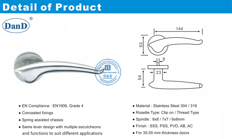 玻璃杠杆门把手-D和D硬件