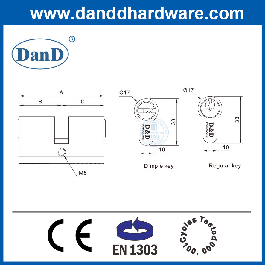 EN1303高安全性实心欧元轮廓商业锁气缸ddlc003-60mm-sn