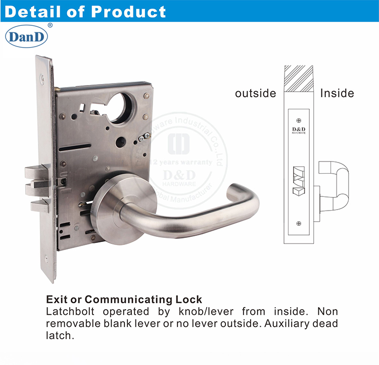 SSS304 1级Mortise Lock-D和D硬件