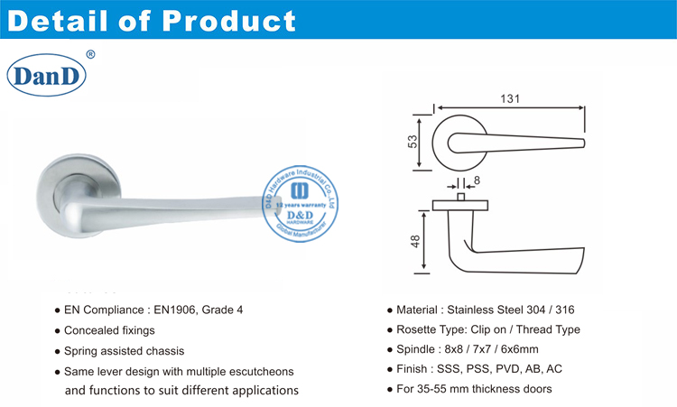 玫瑰门把手D和D硬件上的杠杆