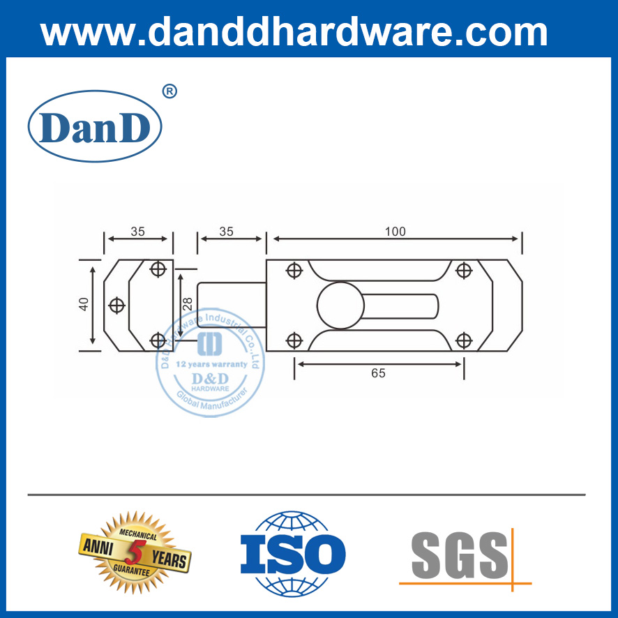 锌合金缎镍浴室门螺栓商用门螺栓-DDDB025
